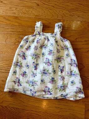 Angel Dear white purple floral cotton muslin dress 3 3t